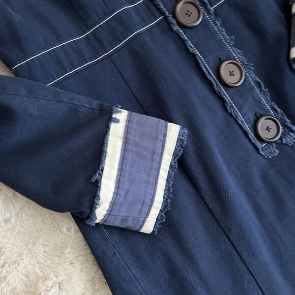 Boden Navy Trench Coat with White and Gray Accents - Picture 8 of 13